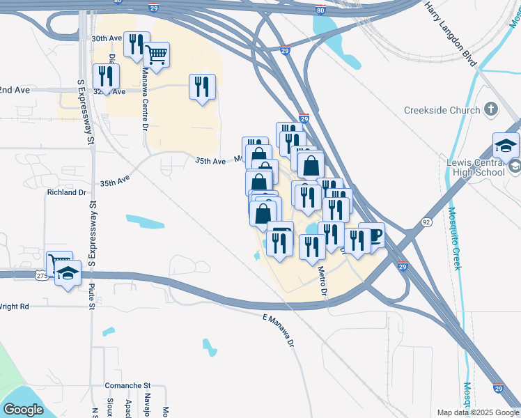 map of restaurants, bars, coffee shops, grocery stores, and more near 3626 Metro Drive in Council Bluffs