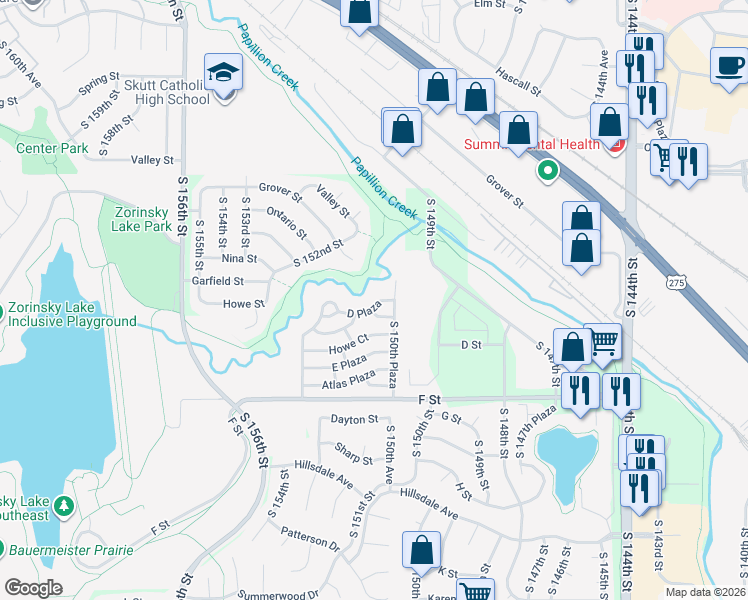 map of restaurants, bars, coffee shops, grocery stores, and more near 15028 D Plaza in Omaha