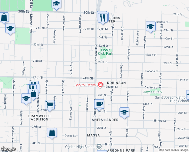 map of restaurants, bars, coffee shops, grocery stores, and more near 1188 24th Street in Ogden