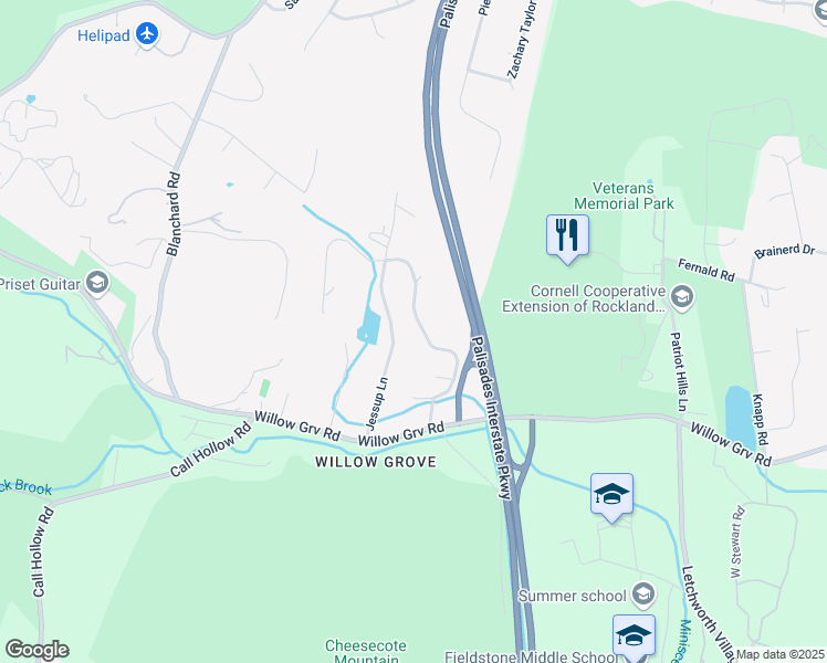 map of restaurants, bars, coffee shops, grocery stores, and more near 2 Cross Creek Lane in Stony Point