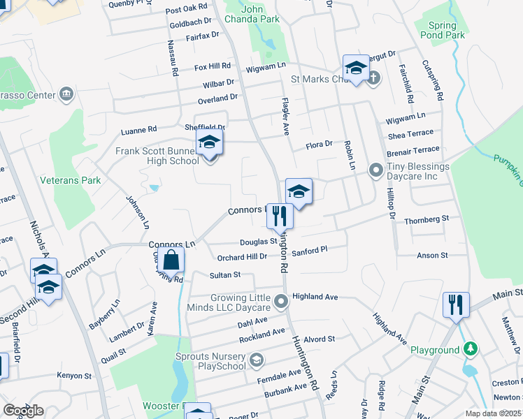 map of restaurants, bars, coffee shops, grocery stores, and more near 75 Connors Lane in Stratford