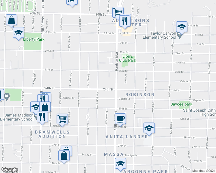 map of restaurants, bars, coffee shops, grocery stores, and more near 1148 24th Street in Ogden