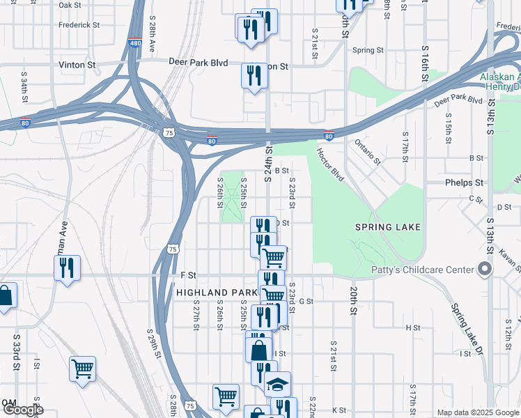 map of restaurants, bars, coffee shops, grocery stores, and more near 3810 South 24th Street in Omaha