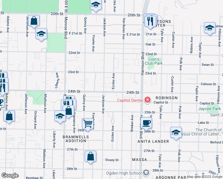 map of restaurants, bars, coffee shops, grocery stores, and more near 1036 24th Street in Ogden