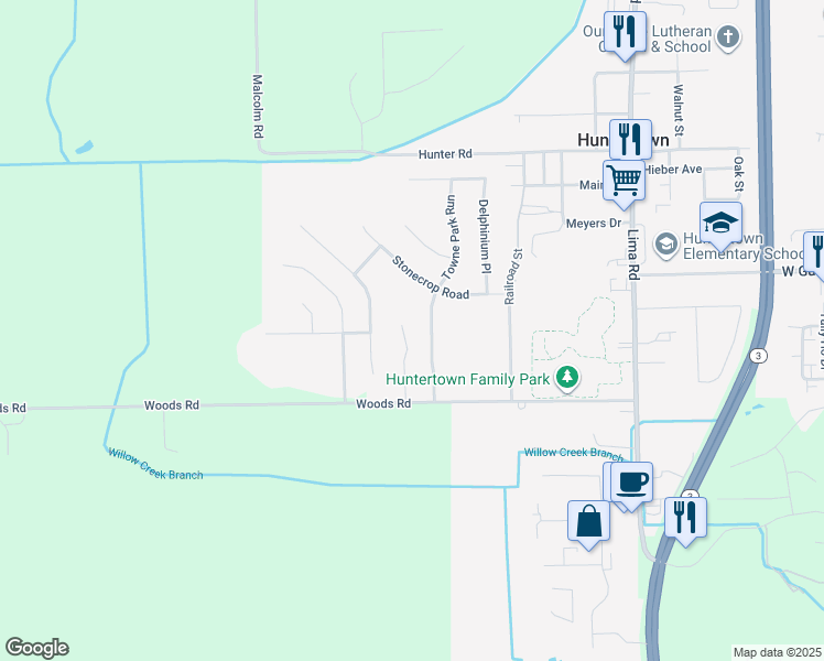 map of restaurants, bars, coffee shops, grocery stores, and more near 15105 Towne Park Run in Huntertown
