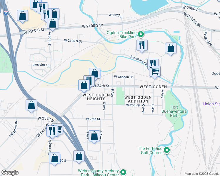 map of restaurants, bars, coffee shops, grocery stores, and more near 769 West 24th Street in Ogden