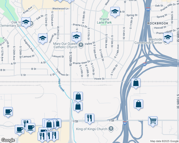 map of restaurants, bars, coffee shops, grocery stores, and more near 3705 South 118th Street in Omaha