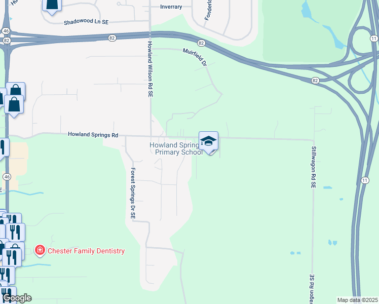 map of restaurants, bars, coffee shops, grocery stores, and more near 1295 Township Highway 1325 Southeast in Warren