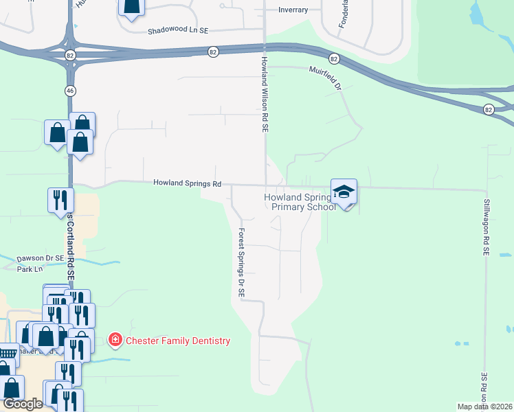 map of restaurants, bars, coffee shops, grocery stores, and more near 1006 Fern Court in Warren