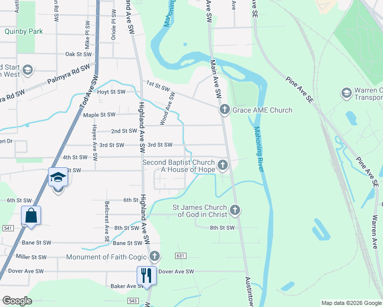 map of restaurants, bars, coffee shops, grocery stores, and more near 360 4th Street Southwest in Niles