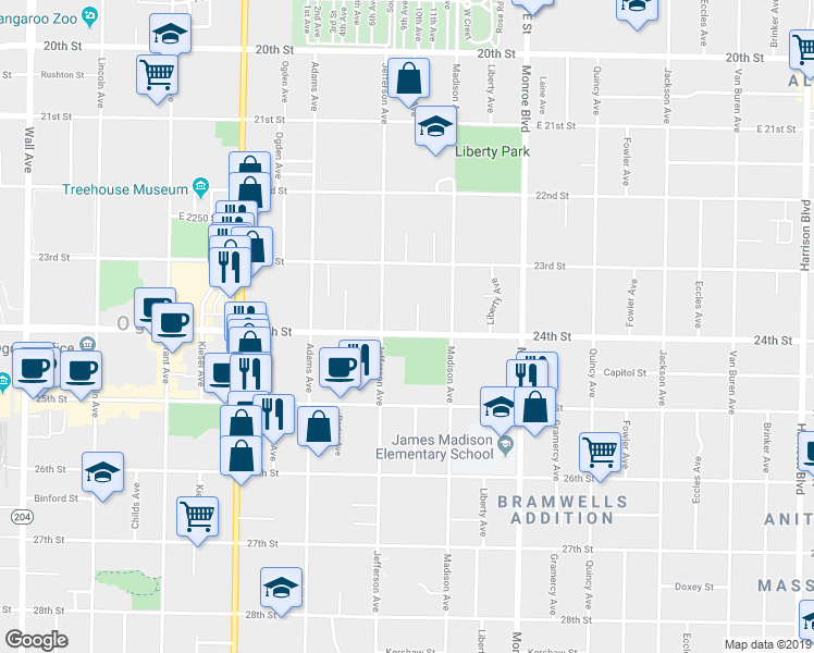 map of restaurants, bars, coffee shops, grocery stores, and more near 600 24th Street in Ogden