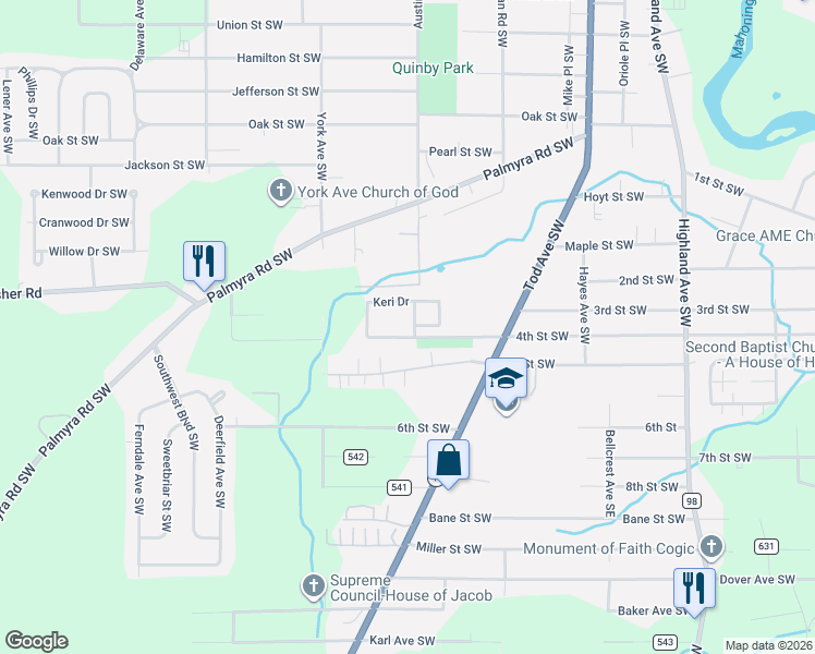 map of restaurants, bars, coffee shops, grocery stores, and more near 1330 Blakely Circle Southwest in Warren