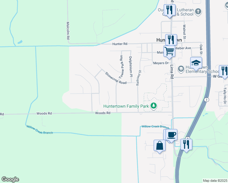 map of restaurants, bars, coffee shops, grocery stores, and more near 15105 Towne Park Run in Huntertown