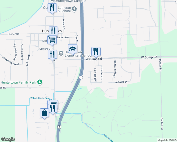 map of restaurants, bars, coffee shops, grocery stores, and more near 15079 Carmel Lane in Huntertown