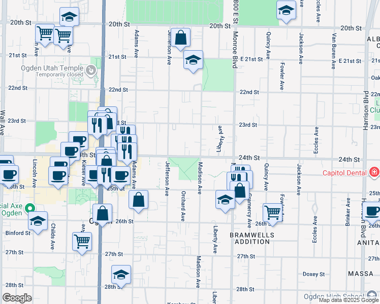 map of restaurants, bars, coffee shops, grocery stores, and more near 662 24th Street in Ogden