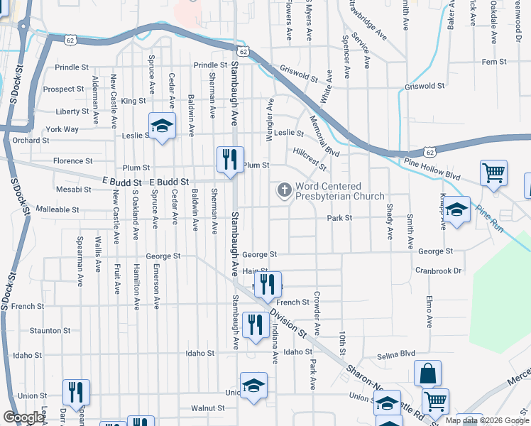 map of restaurants, bars, coffee shops, grocery stores, and more near 730 Wengler Avenue in Sharon