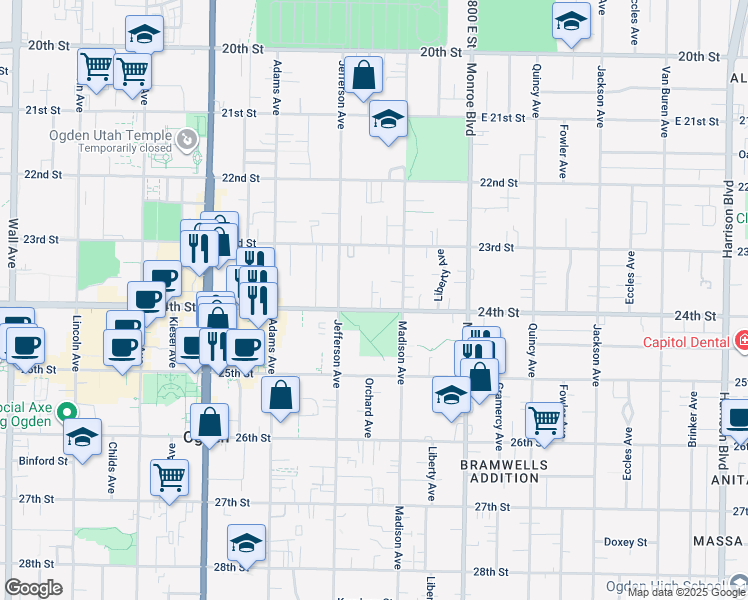 map of restaurants, bars, coffee shops, grocery stores, and more near 662 24th Street in Ogden