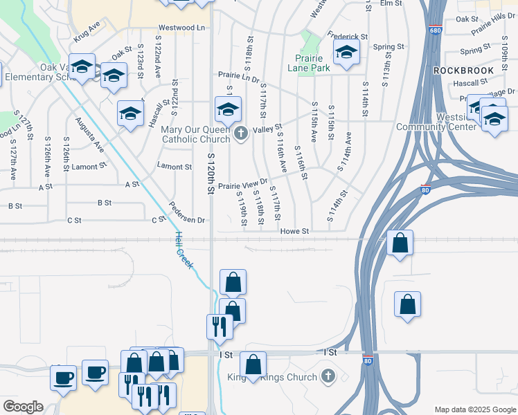 map of restaurants, bars, coffee shops, grocery stores, and more near 3705 South 118th Street in Omaha
