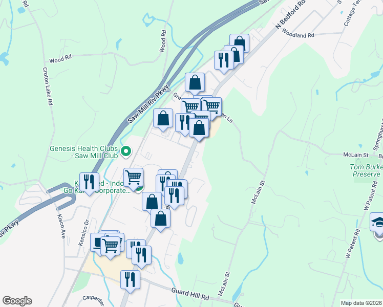 map of restaurants, bars, coffee shops, grocery stores, and more near 465 North Bedford Road in Bedford Hills
