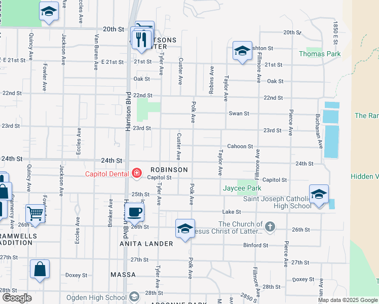 map of restaurants, bars, coffee shops, grocery stores, and more near 2365 Polk Avenue in Ogden