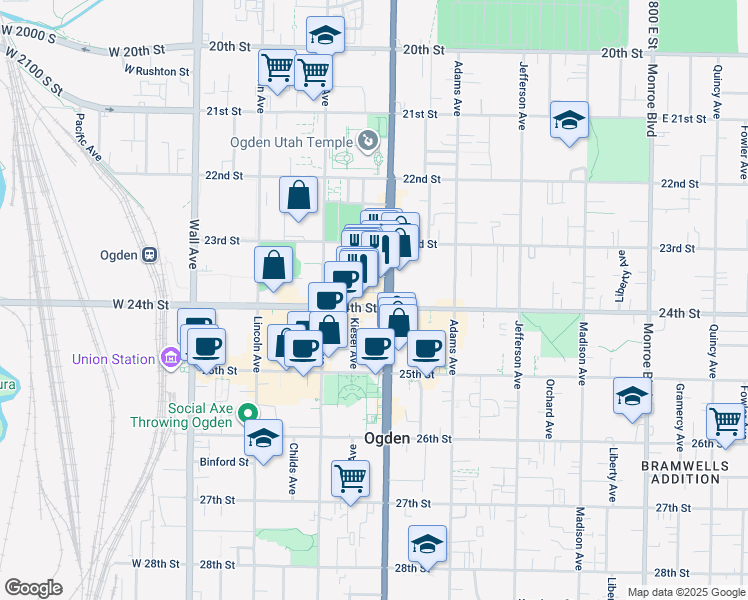 map of restaurants, bars, coffee shops, grocery stores, and more near 372 24th Street in Ogden