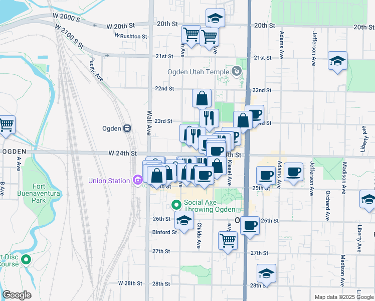 map of restaurants, bars, coffee shops, grocery stores, and more near 236 24th St in Ogden