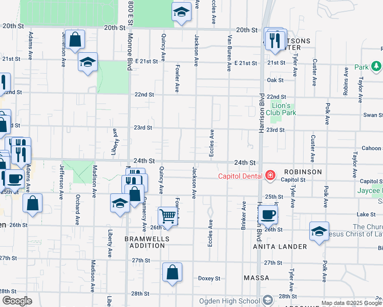 map of restaurants, bars, coffee shops, grocery stores, and more near 2371 Jackson Avenue in Ogden