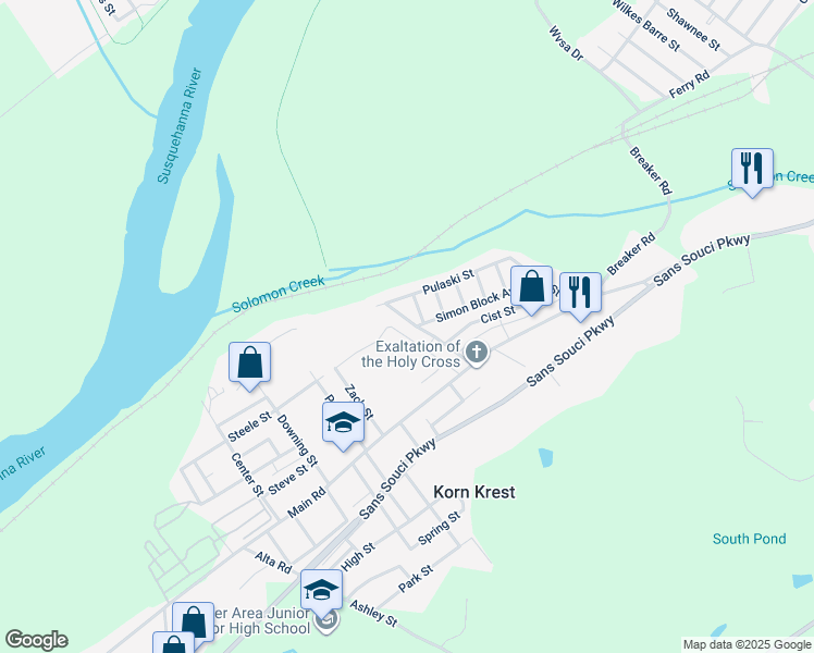 map of restaurants, bars, coffee shops, grocery stores, and more near 27 Rutter Street in Wilkes-Barre