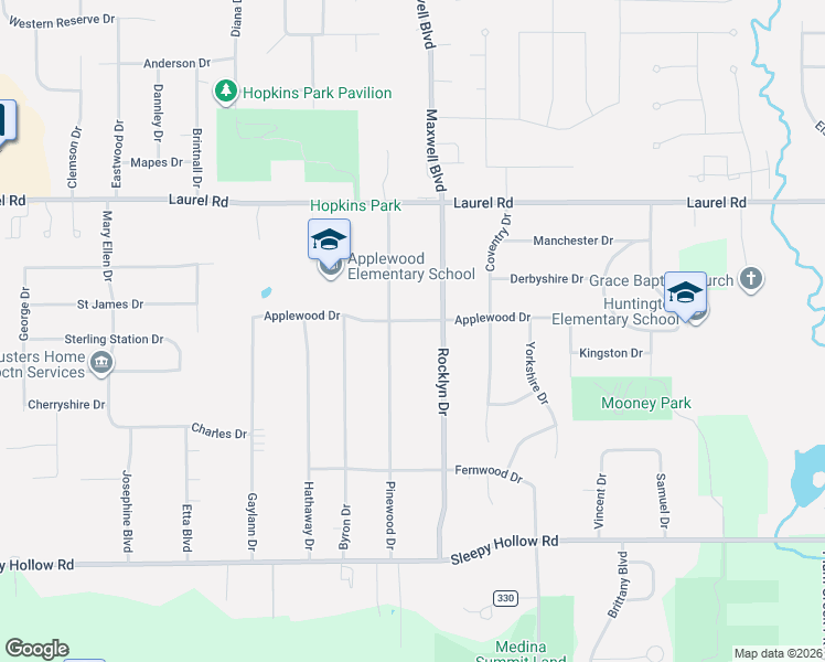 map of restaurants, bars, coffee shops, grocery stores, and more near 3828 Applewood Drive in Brunswick