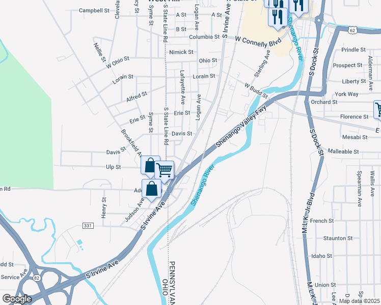 map of restaurants, bars, coffee shops, grocery stores, and more near 699 South Irvine Avenue in Sharon