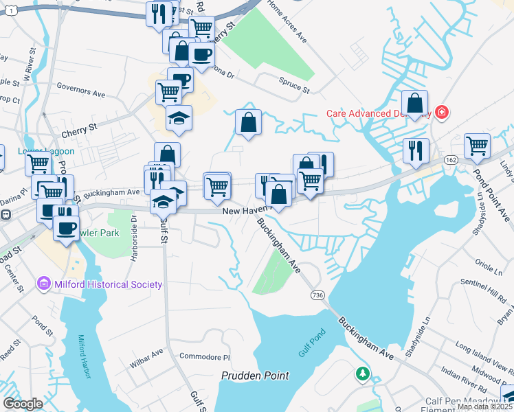 map of restaurants, bars, coffee shops, grocery stores, and more near 300 New Haven Avenue in Milford
