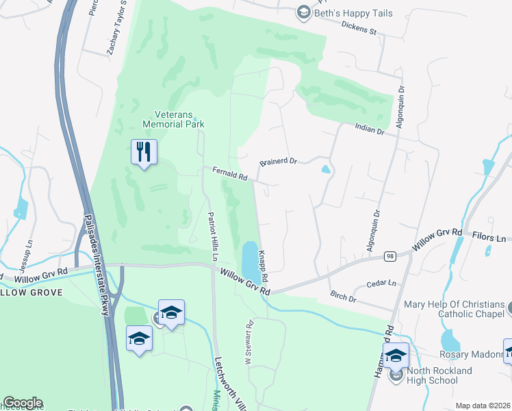 map of restaurants, bars, coffee shops, grocery stores, and more near 22 Knapp Road in Stony Point