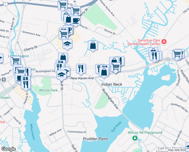 map of restaurants, bars, coffee shops, grocery stores, and more near 300 New Haven Avenue in Milford