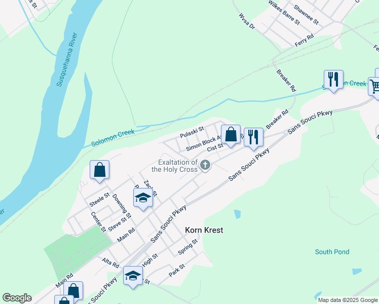 map of restaurants, bars, coffee shops, grocery stores, and more near 92 Simon Block Avenue in Wilkes-Barre