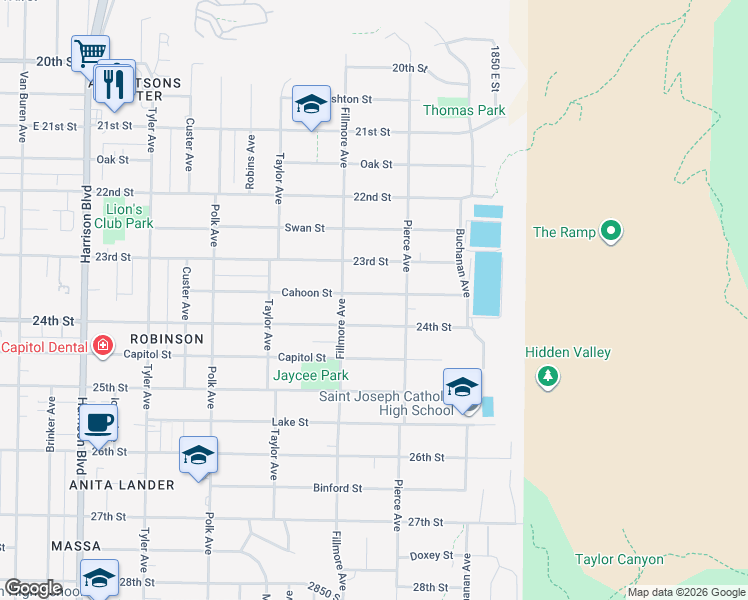 map of restaurants, bars, coffee shops, grocery stores, and more near 1645 Cahoon Street in Ogden