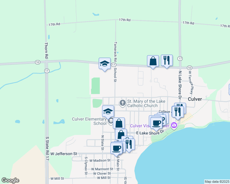 map of restaurants, bars, coffee shops, grocery stores, and more near 708 School Street in Culver