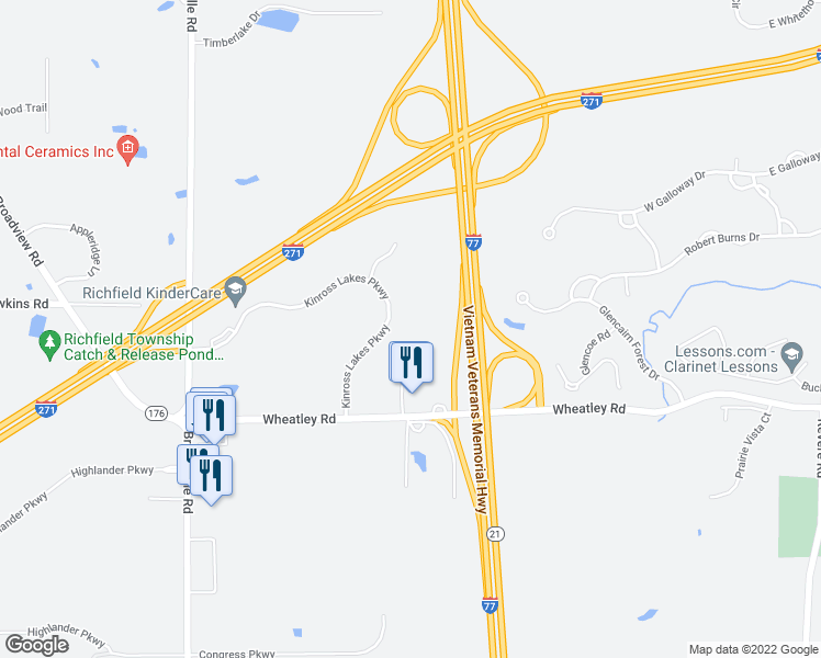 map of restaurants, bars, coffee shops, grocery stores, and more near 4025 Kinross Lakes Parkway in Richfield