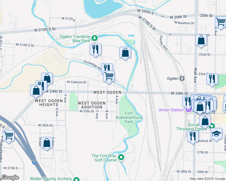 map of restaurants, bars, coffee shops, grocery stores, and more near 526 West 24th Street in Ogden