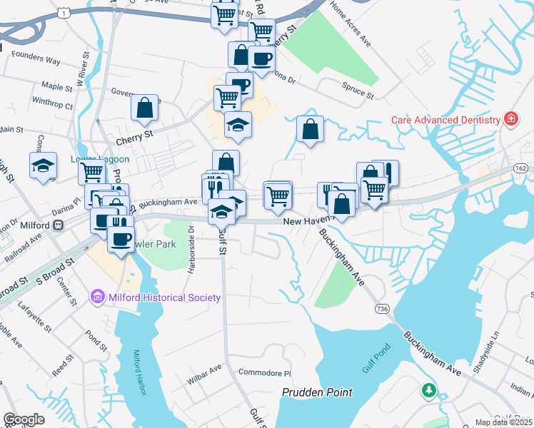 map of restaurants, bars, coffee shops, grocery stores, and more near 228 New Haven Avenue in Milford