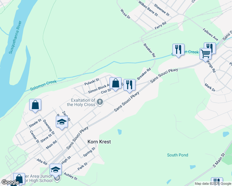 map of restaurants, bars, coffee shops, grocery stores, and more near 373 Main Road in Wilkes-Barre