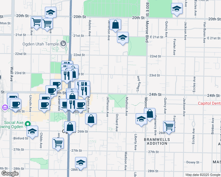 map of restaurants, bars, coffee shops, grocery stores, and more near 2364 Jefferson Avenue in Ogden
