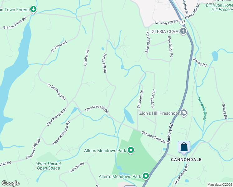 map of restaurants, bars, coffee shops, grocery stores, and more near 26 Hulda Hill Road in Wilton