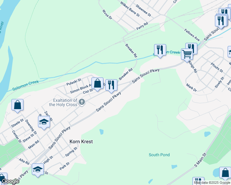 map of restaurants, bars, coffee shops, grocery stores, and more near 312 Main Road in Wilkes-Barre