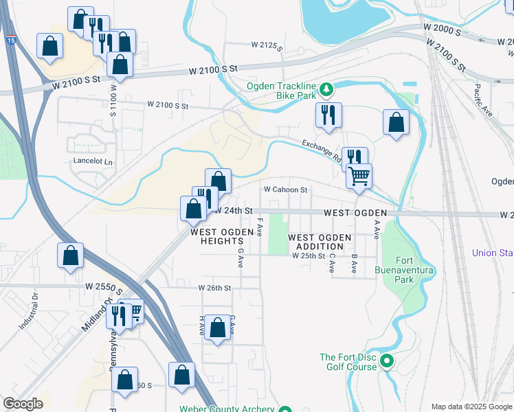 map of restaurants, bars, coffee shops, grocery stores, and more near 768 West 24th Street in Ogden