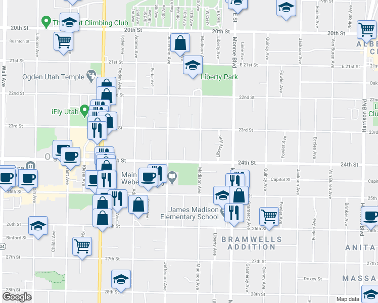 map of restaurants, bars, coffee shops, grocery stores, and more near 662 24th Street in Ogden