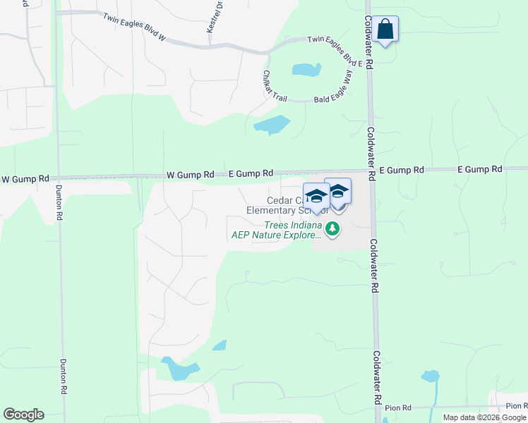 map of restaurants, bars, coffee shops, grocery stores, and more near 100-350 Gump Road East in Fort Wayne