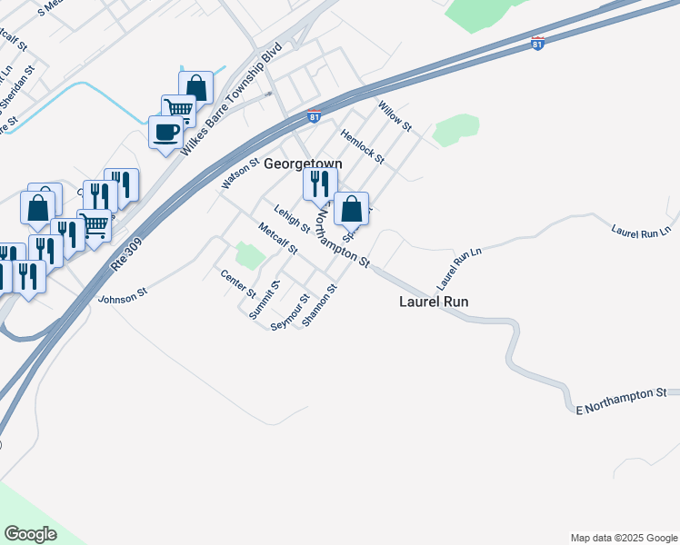 map of restaurants, bars, coffee shops, grocery stores, and more near 6 Shannon Street in Georgetown