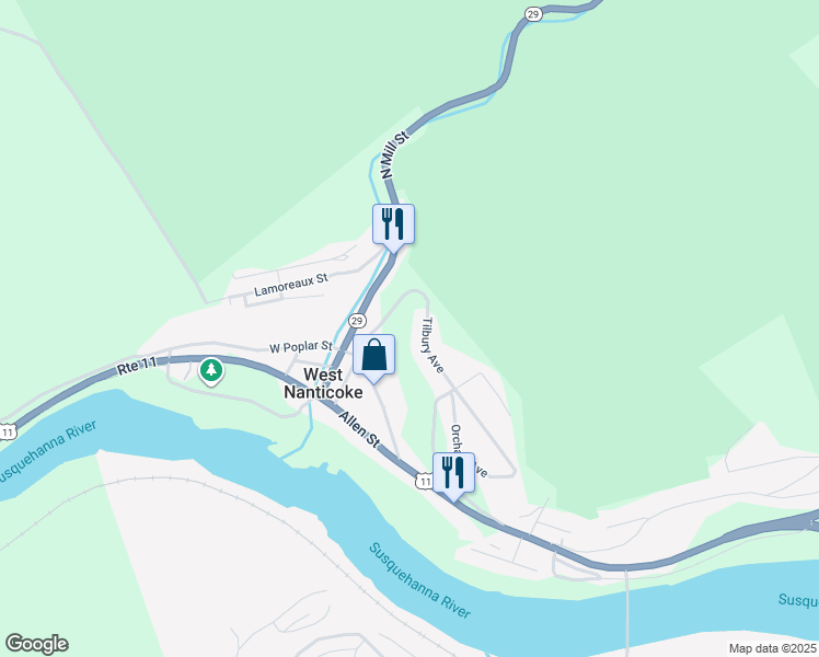 map of restaurants, bars, coffee shops, grocery stores, and more near 24 Tilbury Avenue in Nanticoke