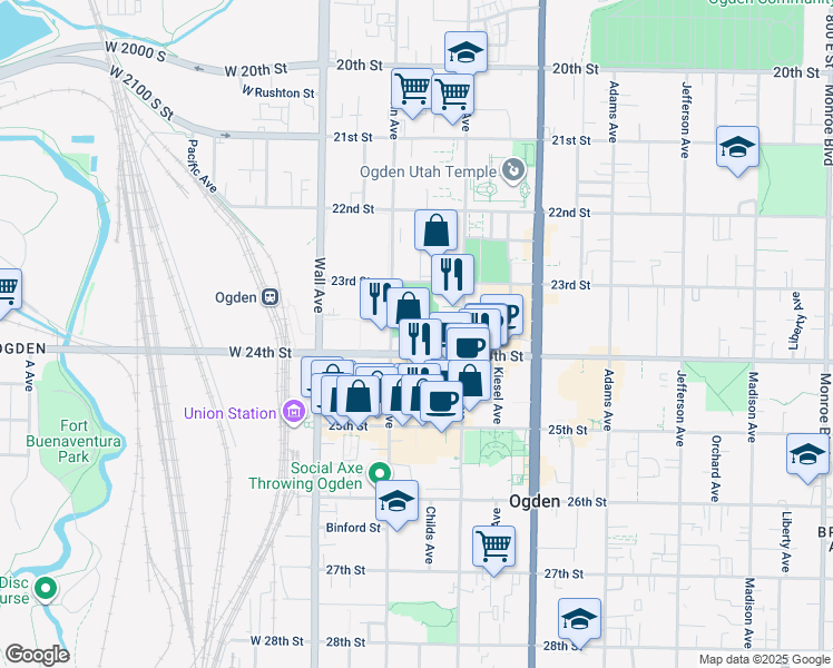 map of restaurants, bars, coffee shops, grocery stores, and more near 236 24th St in Ogden