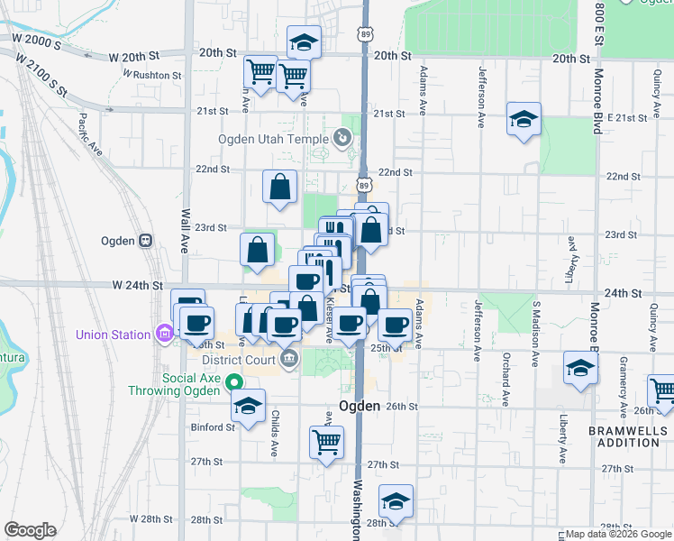 map of restaurants, bars, coffee shops, grocery stores, and more near 2386 Kiesel Avenue in Ogden
